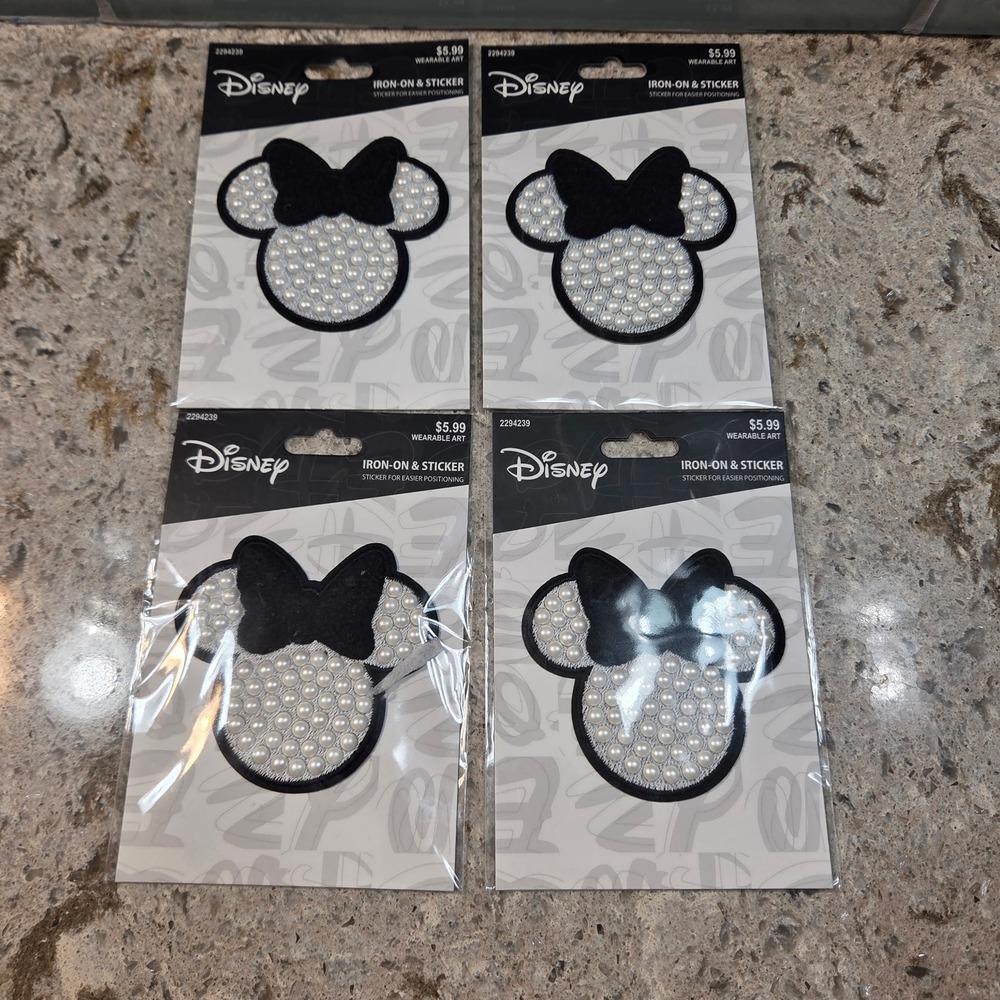Disney Minnie Mouse Faux Pearl iron on Patches 4 Pack Neon Tuesday 2294239